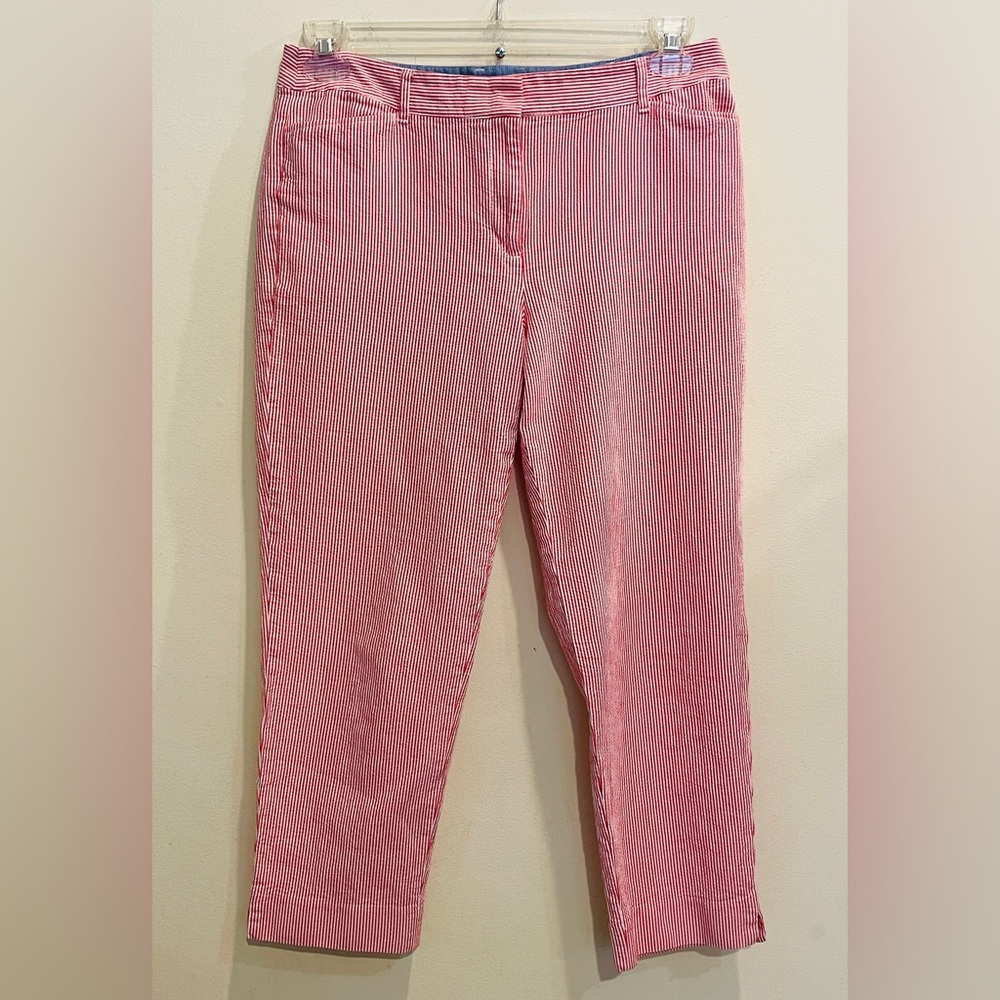 Talbots Perfect Crop Red White Seersucker Pants